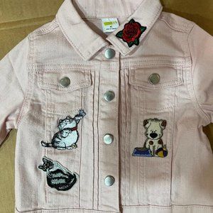 NWT Toddler Girls Pink Jean Jacket, 4T, Animal Patches and Appliques